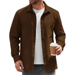imageCOOFANDY Mens Lightweight Button Down Shirt Jacket Casual Shacket OvershirtBrown