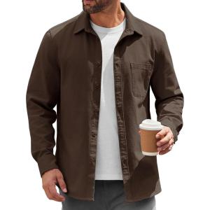 imageCOOFANDY Mens Lightweight Button Down Shirt Jacket Casual Shacket OvershirtDark Brown