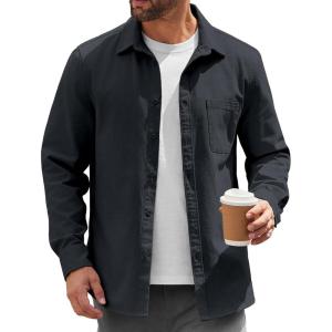 imageCOOFANDY Mens Lightweight Button Down Shirt Jacket Casual Shacket OvershirtDark Gray