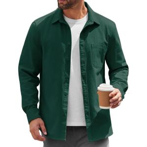imageCOOFANDY Mens Lightweight Button Down Shirt Jacket Casual Shacket OvershirtGreen