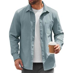 imageCOOFANDY Mens Lightweight Button Down Shirt Jacket Casual Shacket OvershirtLight Blue
