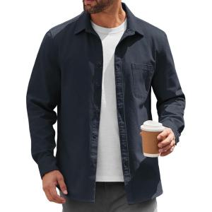 imageCOOFANDY Mens Lightweight Button Down Shirt Jacket Casual Shacket OvershirtNave Blue
