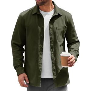 imageCOOFANDY Mens Lightweight Button Down Shirt Jacket Casual Shacket OvershirtOlive Green