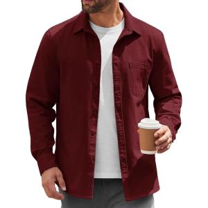 imageCOOFANDY Mens Lightweight Button Down Shirt Jacket Casual Shacket OvershirtWine Red