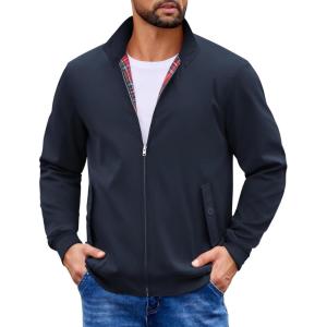 imageCOOFANDY Mens Lightweight Jackets Casual Windbreaker Zip Up Coat Stand Collar Golf Jacket Stylish Fall Work BusinessNavy Blue