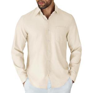 imageCOOFANDY Mens Long Sleeve Button Down Shirt Casual Untucked Shirts for Men Oxford Dress ShirtsBeige
