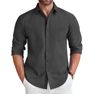imageCOOFANDY Mens Long Sleeve Button Down Shirt Wrinkle Free Untucked Dress Shirt Casual Denim ShirtDark Grey