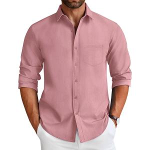 imageCOOFANDY Mens Long Sleeve Button Down Shirt Wrinkle Free Untucked Dress Shirt Casual Denim ShirtPurple Red