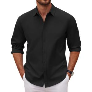 imageCOOFANDY Mens Long Sleeve Button Down Shirts Casual Untucked Dress Shirt Beach Wedding ShirtsBlack