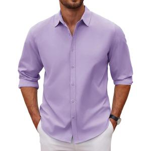 imageCOOFANDY Mens Long Sleeve Button Down Shirts Casual Untucked Dress Shirt Beach Wedding ShirtsLight Purple