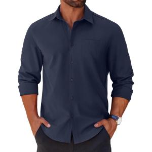 imageCOOFANDY Mens Long Sleeve Button Down Shirts Casual Untucked Shirts for Men Dress Shirts Wedding ShirtsDark Blue