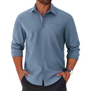 imageCOOFANDY Mens Long Sleeve Button Down Shirts Casual Untucked Shirts for Men Dress Shirts Wedding ShirtsGrey Blue