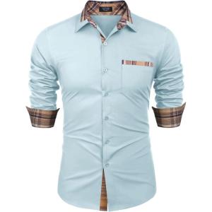 imageCOOFANDY Mens Long Sleeve Dress Shirt Plaid Collar Casual Button Down ShirtsLight Blue