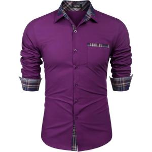 imageCOOFANDY Mens Long Sleeve Dress Shirt Plaid Collar Casual Button Down ShirtsPurple