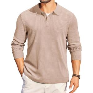 imageCOOFANDY Mens Long Sleeve Polo Knit Polo Sweater Collared Pullover Casual Golf Polo SweaterLight Brown
