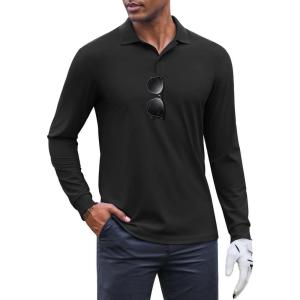 imageCOOFANDY Mens Long Sleeve Polo Shirts Moisture Wicking Golf Shirts Athletic Collared Shirt Lightweight Cooling ShirtBlack