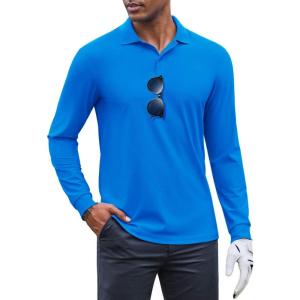 imageCOOFANDY Mens Long Sleeve Polo Shirts Moisture Wicking Golf Shirts Athletic Collared Shirt Lightweight Cooling ShirtBlue