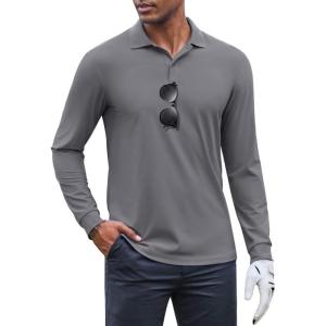 imageCOOFANDY Mens Long Sleeve Polo Shirts Moisture Wicking Golf Shirts Athletic Collared Shirt Lightweight Cooling ShirtDark Grey