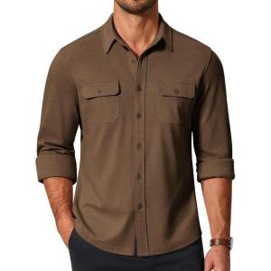 imageCOOFANDY Mens Long Sleeve Shirts Casual Button Down Shirt Wrinkle Free Dress Shirt with PocketBrown