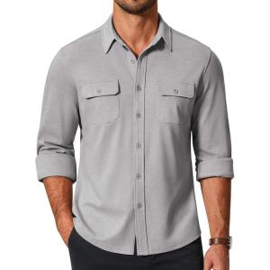 imageCOOFANDY Mens Long Sleeve Shirts Casual Button Down Shirt Wrinkle Free Dress Shirt with PocketLight Grey