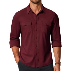 imageCOOFANDY Mens Long Sleeve Shirts Casual Button Down Shirt Wrinkle Free Dress Shirt with PocketWine Red