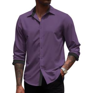 imageCOOFANDY Mens Long Sleeve Wrinkle Free Dress Shirts Inner Contrast Business Casual Button Down ShirtPurple