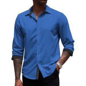 imageCOOFANDY Mens Long Sleeve Wrinkle Free Dress Shirts Inner Contrast Business Casual Button Down ShirtRoyal Blue