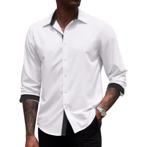 imageCOOFANDY Mens Long Sleeve Wrinkle Free Dress Shirts Inner Contrast Business Casual Button Down ShirtWhiteblack