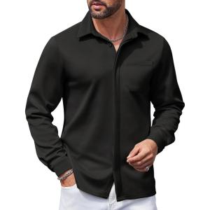 imageCOOFANDY Mens Long Sleeve Wrinkle Free Shirts Casual Button Down Shirts Untucked Dress ShirtBlack