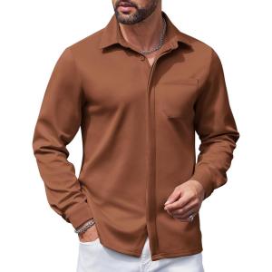 imageCOOFANDY Mens Long Sleeve Wrinkle Free Shirts Casual Button Down Shirts Untucked Dress ShirtBrown