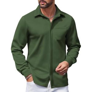 imageCOOFANDY Mens Long Sleeve Wrinkle Free Shirts Casual Button Down Shirts Untucked Dress ShirtDark Army Green