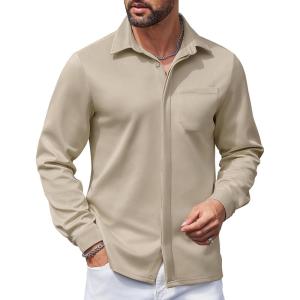 imageCOOFANDY Mens Long Sleeve Wrinkle Free Shirts Casual Button Down Shirts Untucked Dress ShirtKhaki