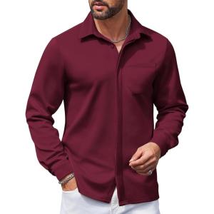 imageCOOFANDY Mens Long Sleeve Wrinkle Free Shirts Casual Button Down Shirts Untucked Dress ShirtWine Red