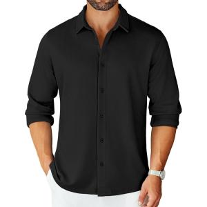 imageCOOFANDY Mens Long Sleeve Wrinkle Free Shirts Stretch Dress Shirts Regular Fit Button Down ShirtBlack