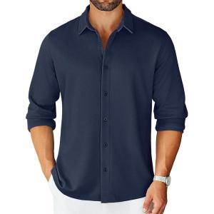 imageCOOFANDY Mens Long Sleeve Wrinkle Free Shirts Stretch Dress Shirts Regular Fit Button Down ShirtDark Blue