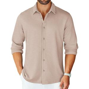 imageCOOFANDY Mens Long Sleeve Wrinkle Free Shirts Stretch Dress Shirts Regular Fit Button Down ShirtKhaki