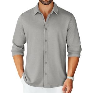 imageCOOFANDY Mens Long Sleeve Wrinkle Free Shirts Stretch Dress Shirts Regular Fit Button Down ShirtLight Grey