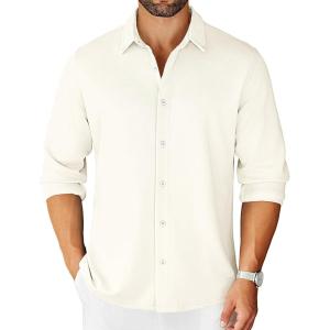 imageCOOFANDY Mens Long Sleeve Wrinkle Free Shirts Stretch Dress Shirts Regular Fit Button Down ShirtWhite
