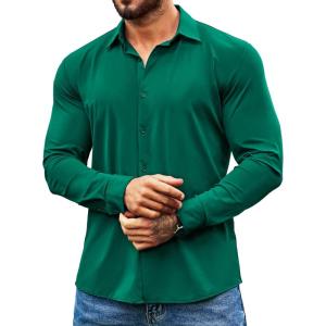 imageCOOFANDY Mens Muscle Fit Dress Shirts Wrinkle Free Long Sleeve Button Down Shirt Stretch Business ShirtEvergreen