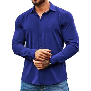 imageCOOFANDY Mens Muscle Fit Dress Shirts Wrinkle Free Long Sleeve Button Down Shirt Stretch Business ShirtSky Blue