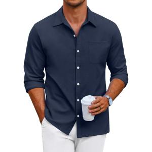 imageCOOFANDY Mens Oxford Shirt Long Sleeve Casual Button Down Shirts Regular Fit Dress ShirtsNavy Blue