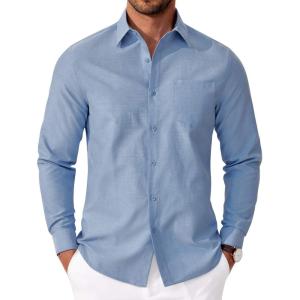 imageCOOFANDY Mens Oxford Shirt Long Sleeve Casual Button Down Shirts Soild Dress Shirts with PocketGrayish Blue