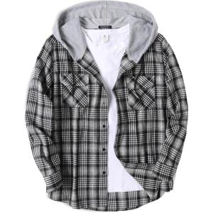 imageCOOFANDY Mens Plaid Hoodie Flannel Shirt Jacket Long Sleeve Casual Fashion Button ShirtsBlack  White Plaid