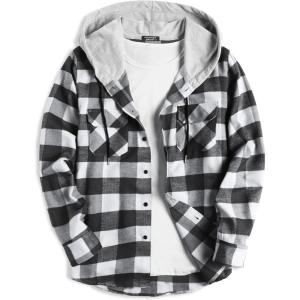 imageCOOFANDY Mens Plaid Hoodie Flannel Shirt Jacket Long Sleeve Casual Fashion Button ShirtsBlack