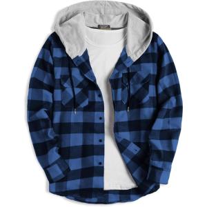 imageCOOFANDY Mens Plaid Hoodie Flannel Shirt Jacket Long Sleeve Casual Fashion Button ShirtsBlue