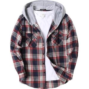 imageCOOFANDY Mens Plaid Hoodie Flannel Shirt Jacket Long Sleeve Casual Fashion Button ShirtsCollege Plaid