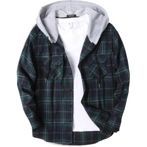 imageCOOFANDY Mens Plaid Hoodie Flannel Shirt Jacket Long Sleeve Casual Fashion Button ShirtsGreen  Black Plaid