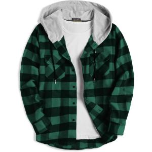 imageCOOFANDY Mens Plaid Hoodie Flannel Shirt Jacket Long Sleeve Casual Fashion Button ShirtsGreen