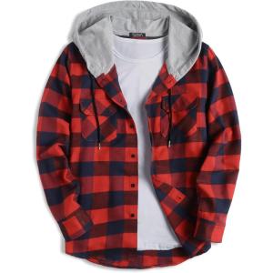 imageCOOFANDY Mens Plaid Hoodie Flannel Shirt Jacket Long Sleeve Casual Fashion Button ShirtsWine Red