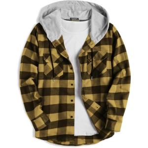 imageCOOFANDY Mens Plaid Hoodie Flannel Shirt Jacket Long Sleeve Casual Fashion Button ShirtsYellow
